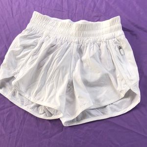 Lululemon white running shorts nude liner, size 4